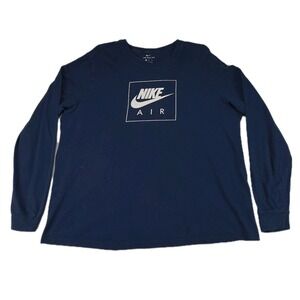 Nike Air T-shirt Long Sleeve Tee Men's XL Navy Blue White Logo Spellout Swoosh